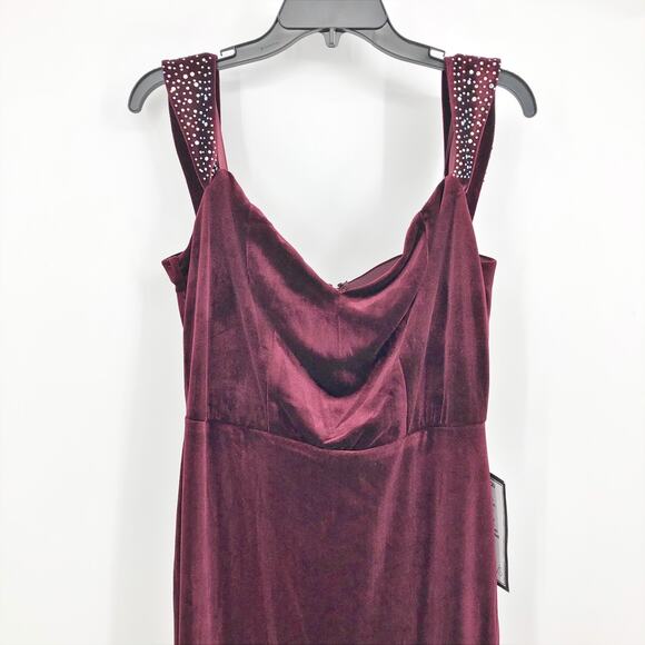 City Studio Womens Off The Shoulder Rhinestone Long Dress 16W Burgundy Slit NWT - Picture 5 of 8